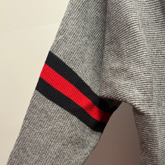 Grey Sweater with Red and Black Stripes rounded neckline NWOT - Picture 8 of 8